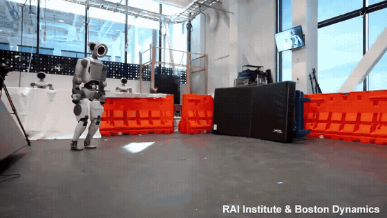 A robot performing a backflip